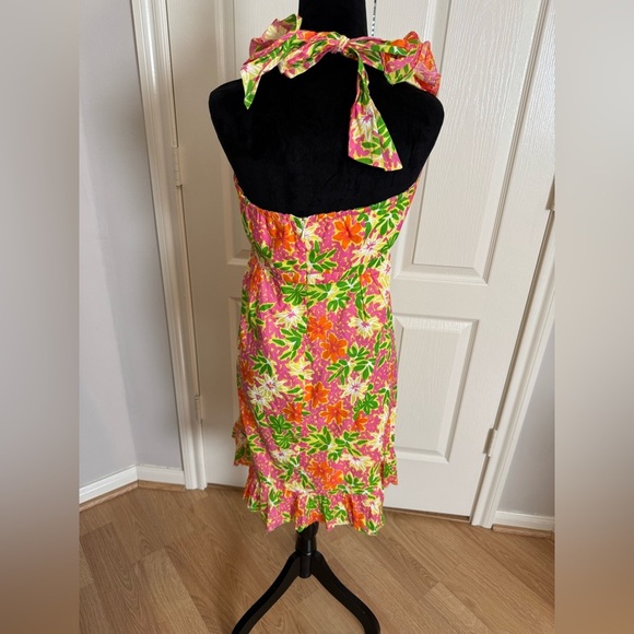LILLY PULITZER Halter Neck Floral Raw Hem Tiered Dress Size 10 - Picture 2 of 5